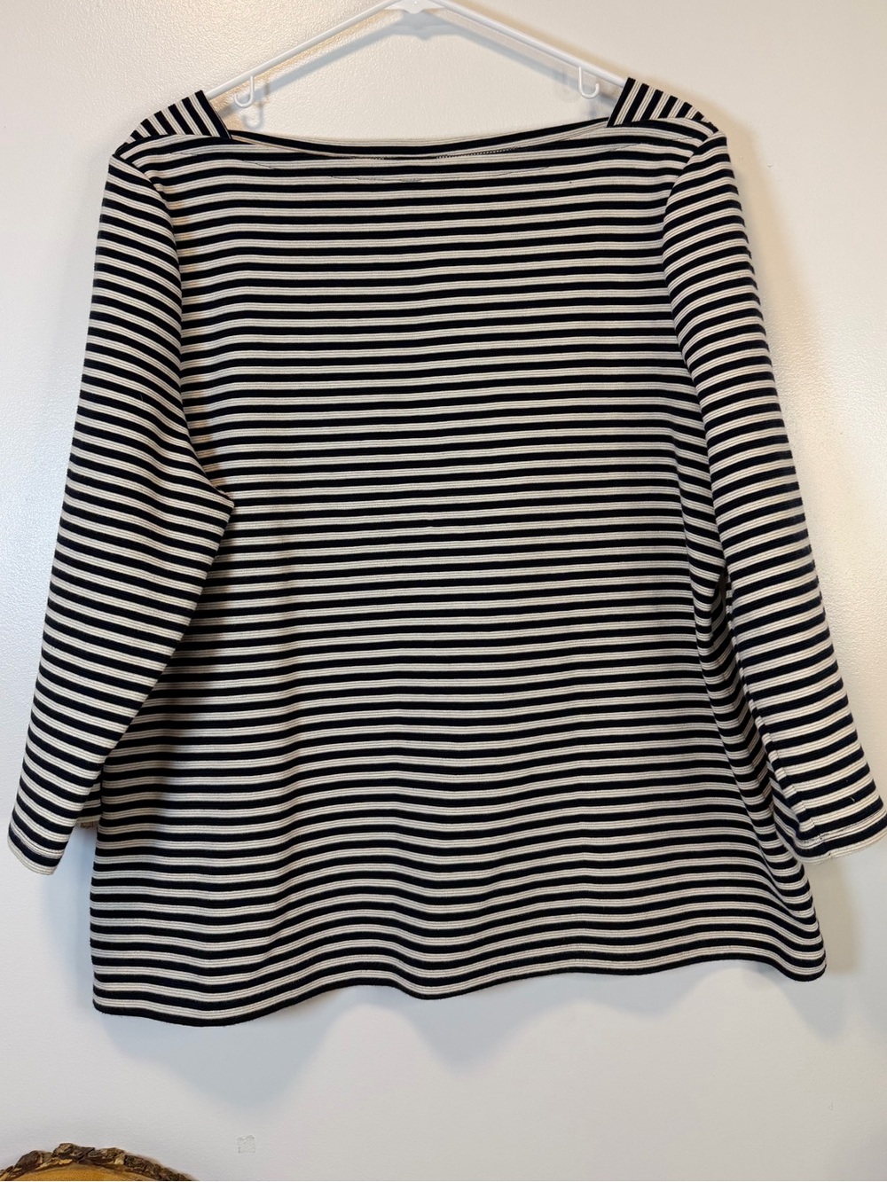 Talbots Stretch Cotton Black & White Striped Boatneck 3/4 Sleeve Top Women’s XL